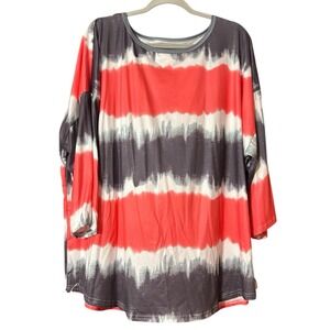 Tie Dye T-Shirt Womens Round Neck Long Sleeve Pullover Orange White 5X Fits 2-3X